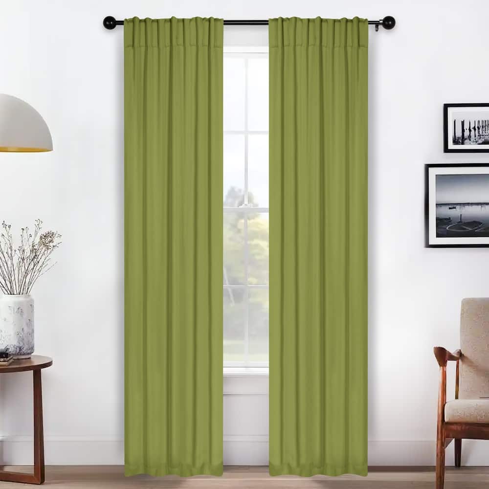 Superior Solid Machine Washable Room Darkening Curtains with Back Tabs, Set of 2