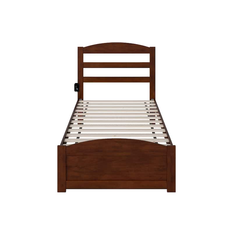 Baroque Platform Bed - Twin Size, Brown Wood Frame, Solid Hardwood, Modern Style Bed