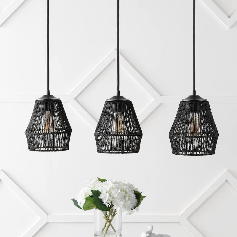 Ibiza Island 30" 3-Light Seagrass/Metal Bohemian Coastal LED Pendant, Oil Rubbed Bronze/Natural by JONATHAN Y