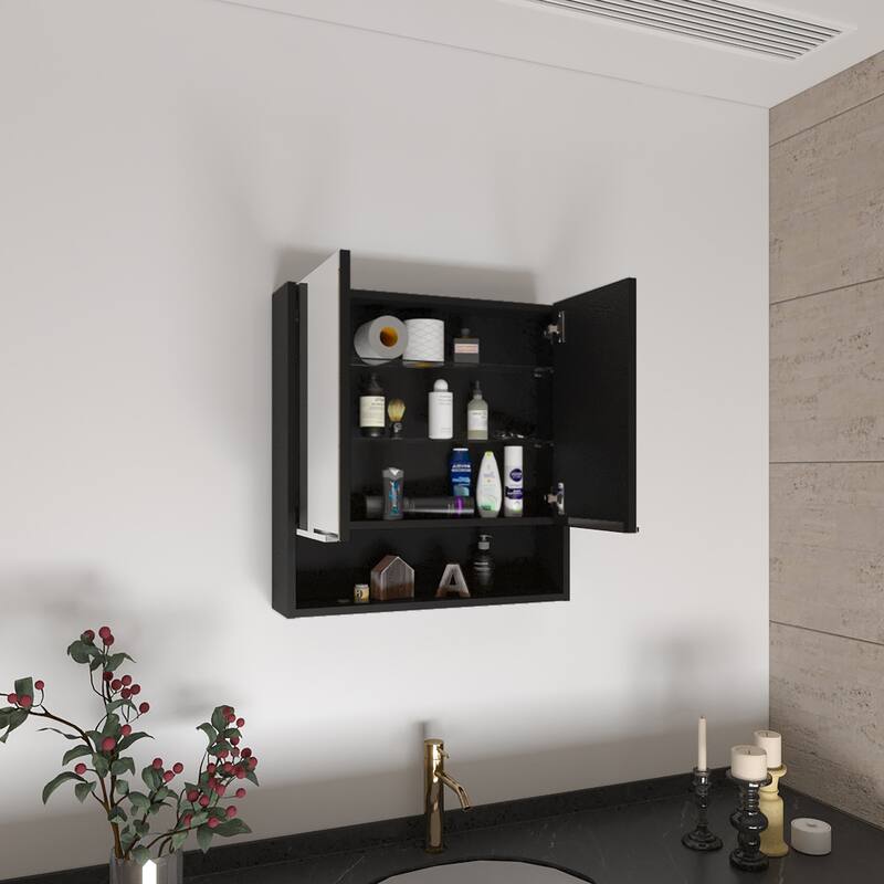Rectangle Medicine Cabinet with Mirror, Two Doors, 4 Interior Shelves, White Finish, Perfect for Bathroom Storage