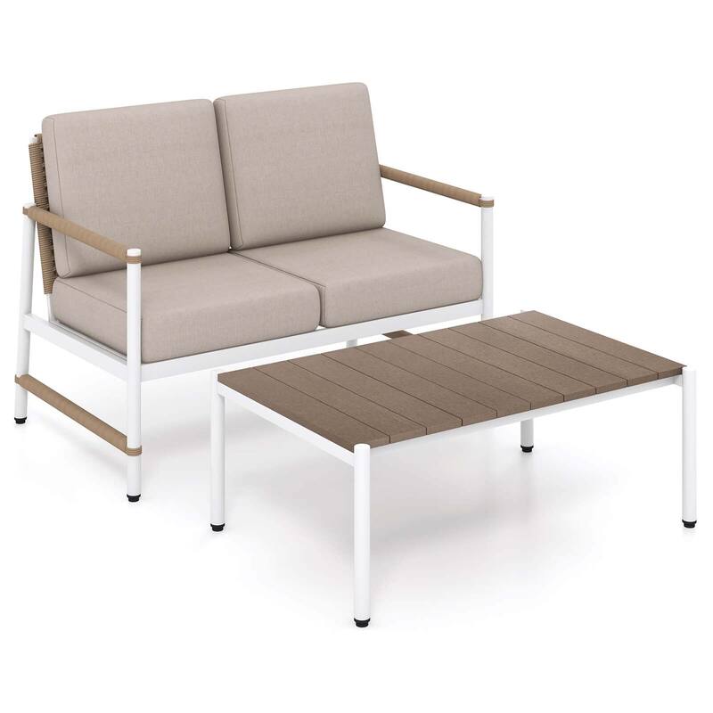 Costway 2 PCS Patio Furniture Set Loveseat Sofa with Coffee Table - Loveseat Sofa