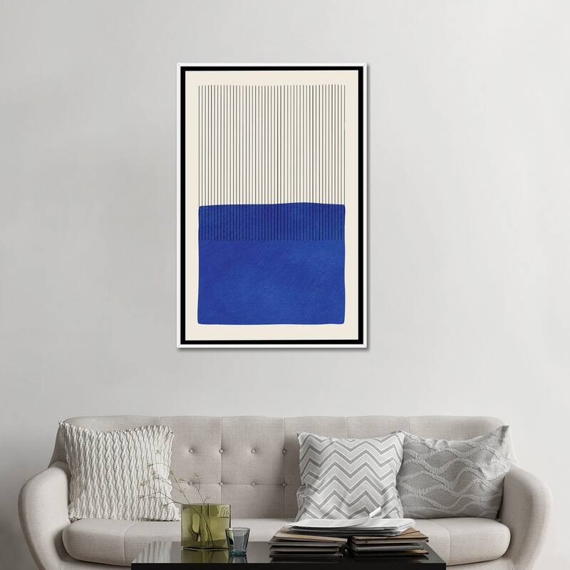 iCanvas "Blue Matisse Vertical Lines" by EmcDesignLab Framed Canvas Print
