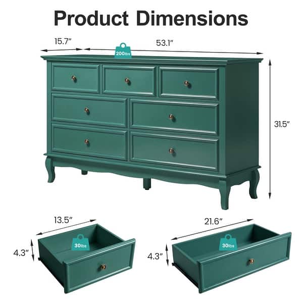 7-Drawer Dresser undefined Solid Wood Legs, Modern with Vintage Accents - On Sale - Bed Bath & Beyond