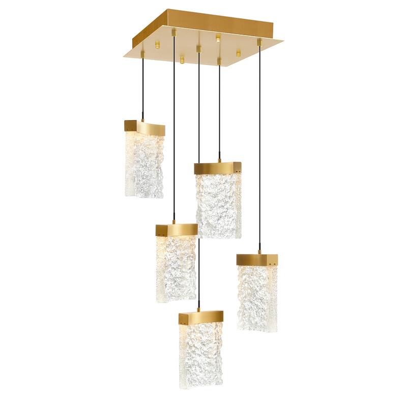 Lava Integrated LED 12" Brass Modern Mini Pendant with Handmade Textured Glass