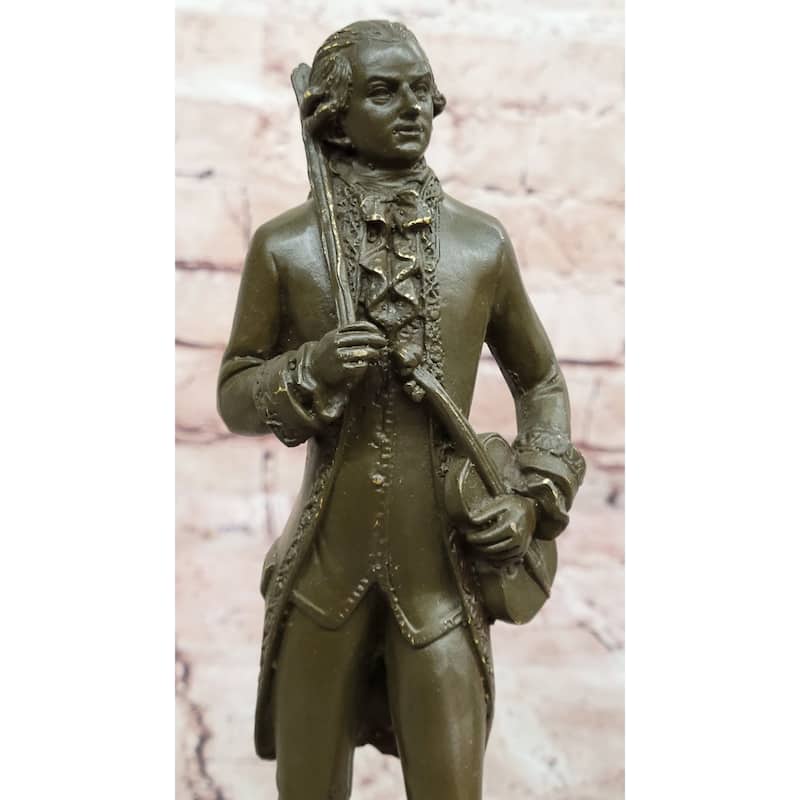 Bronze Classical Violinist Figurine Sculpture On Marble Base