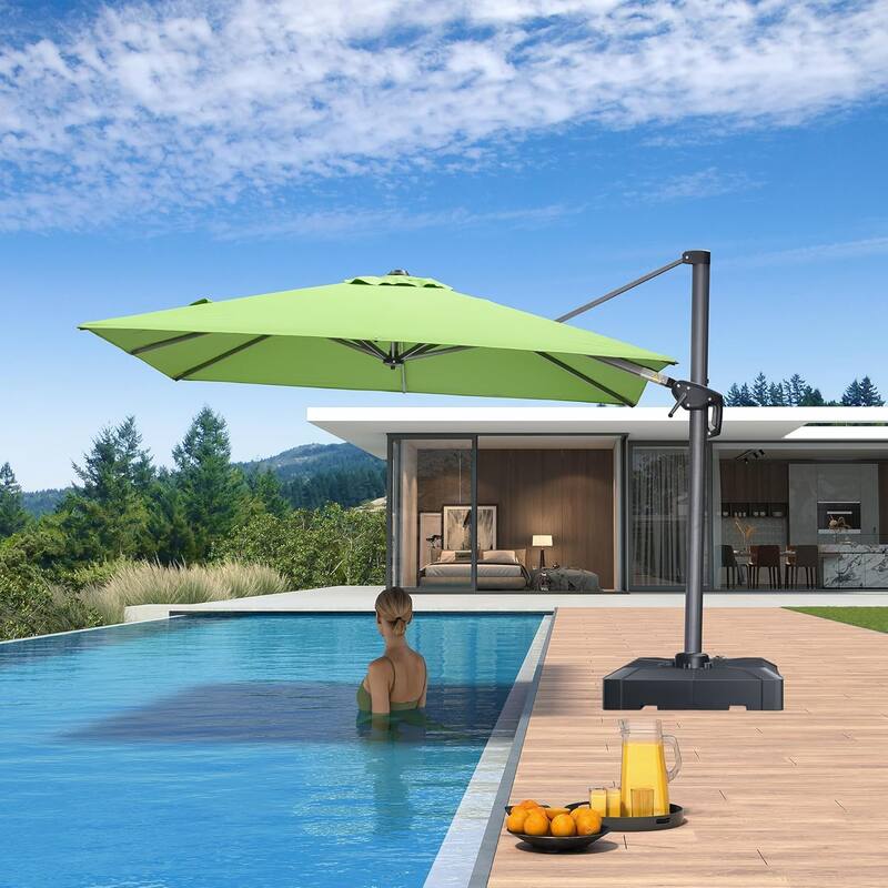 PURPLE LEAF 8ft Patio Umbrella with Base for Pool Outdoor Cantilever Umbrella Swimming Pool Umbrella with 360°Rotation - Apple Green