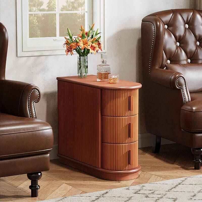 3-Drawer Wooden End Table, Slim Sofa/Chair Side Table Nightstand for Living Room & Bedroom