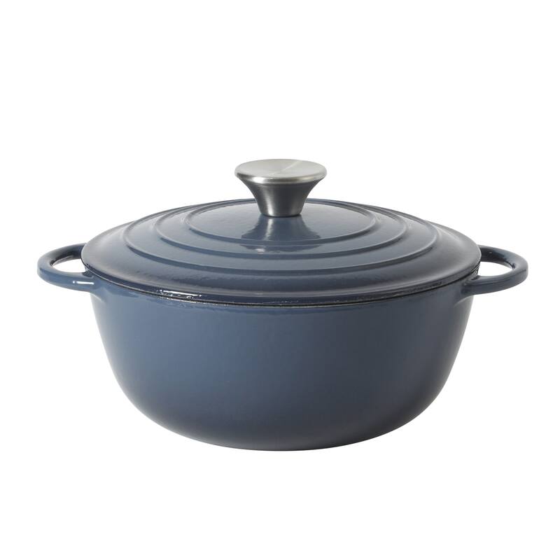 Gibson Home 2.65 Qt Enameled Cast Iron Dutch Oven Pot with Lid - Round, Ideal for Bread Baking & Stews - Blue