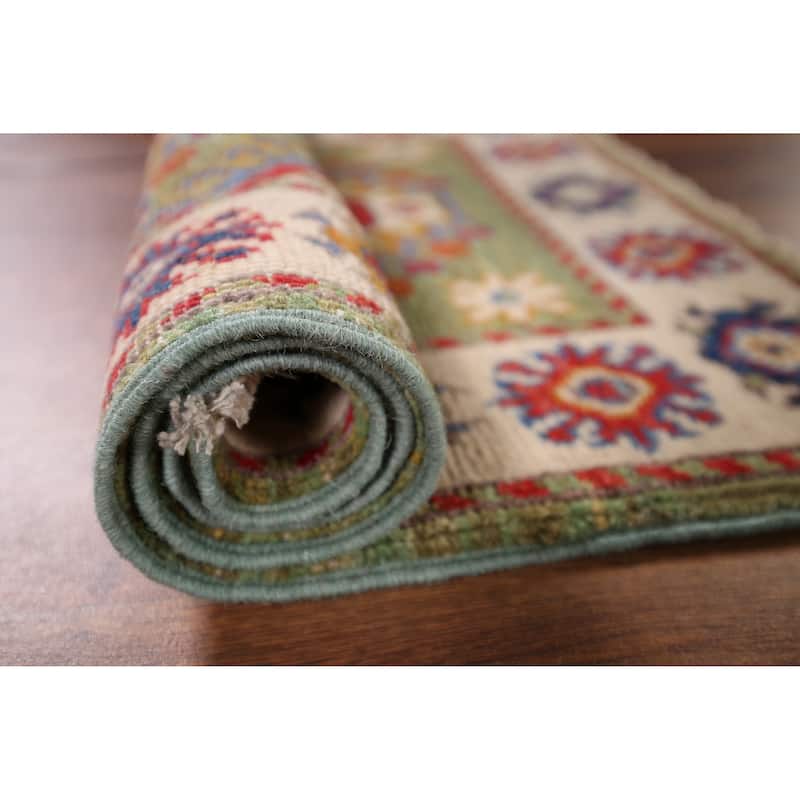 Green Kazak Oriental Accent Rug Hand-Knotted Wool Carpet - 1'11" x 3'1"