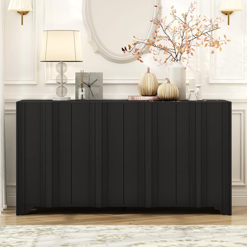 Roomfitters 4-Door Sideboard Buffet Cabinet with Textured Panel Design, Modern Storage Console for Living Room