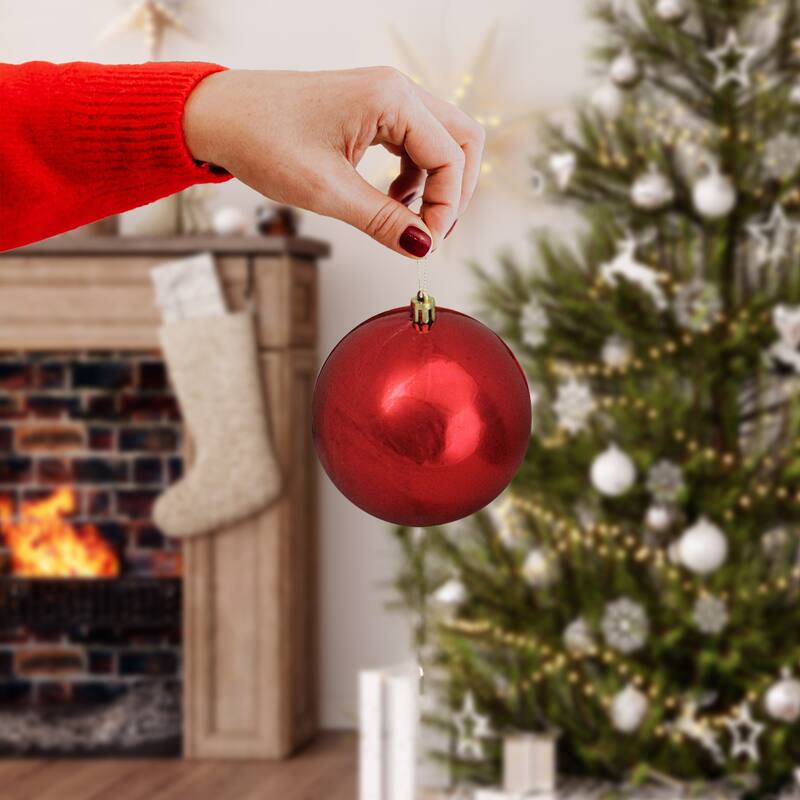 Shatterproof 4-Finish Christmas Ball Ornaments - 4" (100mm) - Red - 12ct