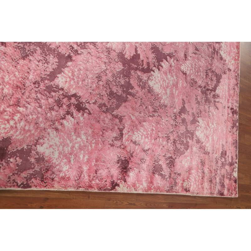All-Over Pink Abstract Modern Area Rug Handmade Wool Carpet - 5'11" x 8'11"