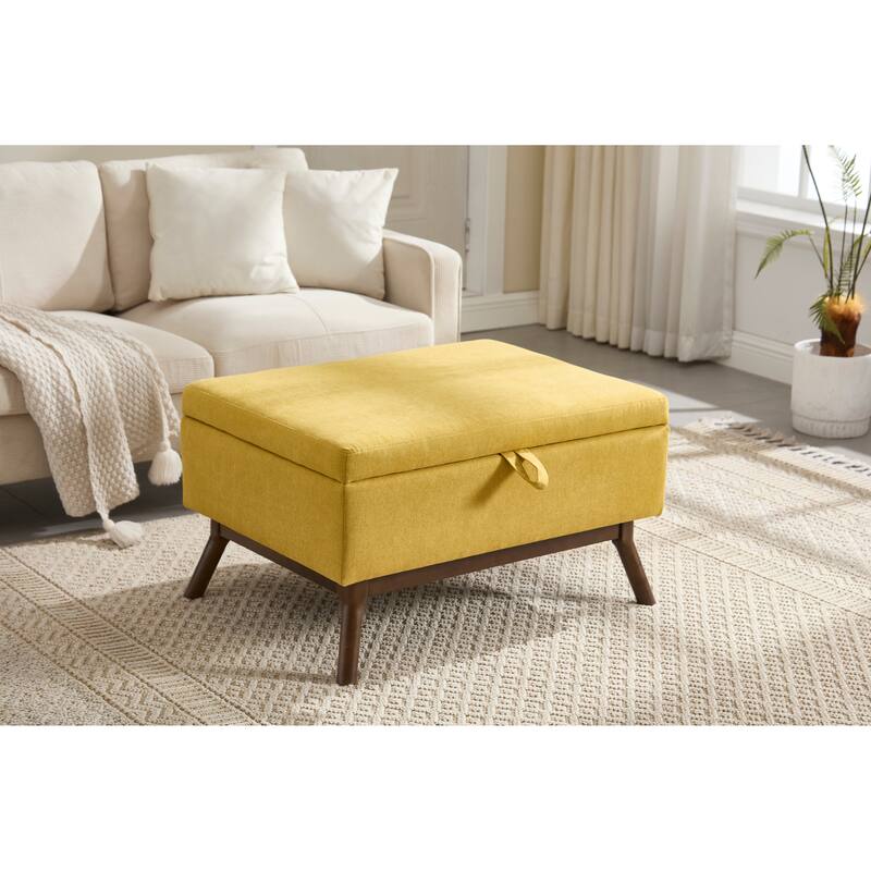 Mid-century modern square coffee table storage bench, assembled, suitable for living room
