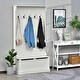 preview thumbnail 1 of 5, Cream White MDF Hall Tree with Storage Bench, Hooks and Seating - 37.8" W x 13.4" D x 70.7" H Cream White