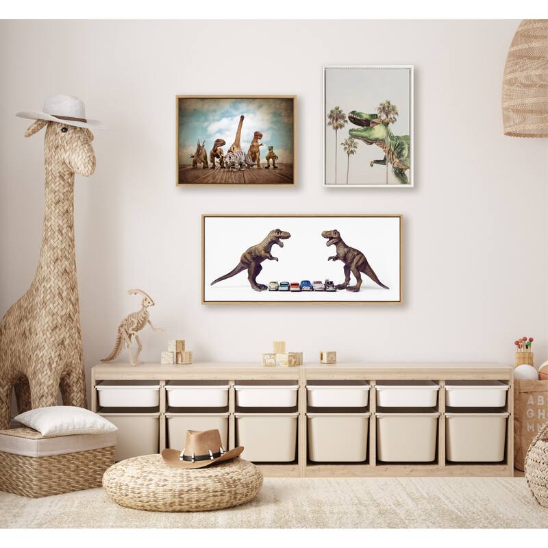 Kate and Laurel Sylvie Beaded Dinosaur Frame Canvas by July Art Prints