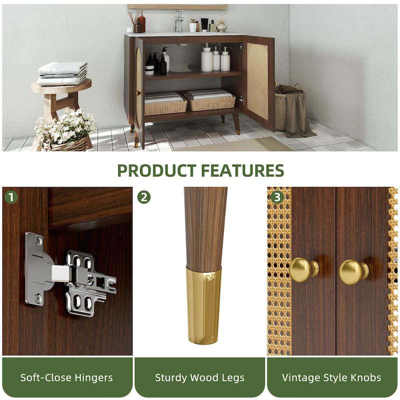 36" Rattan Boho Bathroom Vanity with Sink