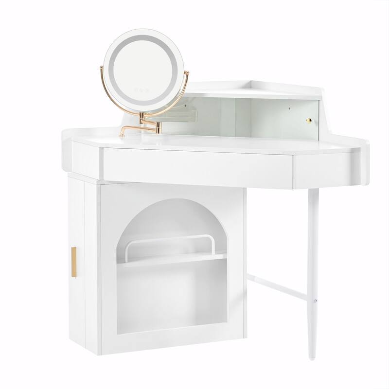 Corner Makeup Vanity Desk with Mirror & LED Lights