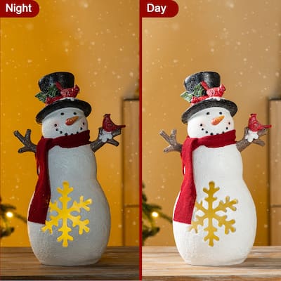 Glitzhome 15"H Christmas Lighted Resin Snowman Table Decor