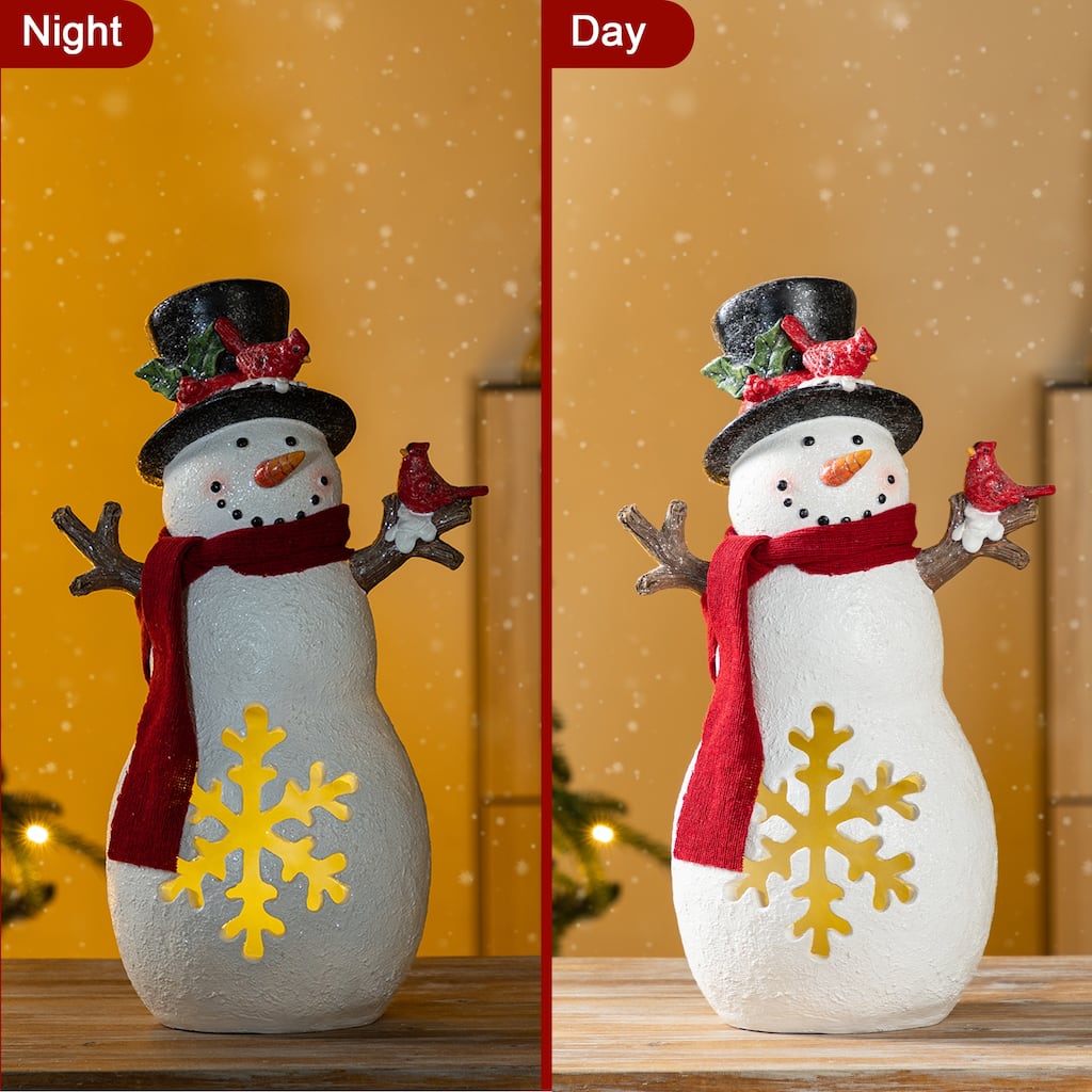 Glitzhome 15"H Christmas Lighted Resin Snowman Table Decor