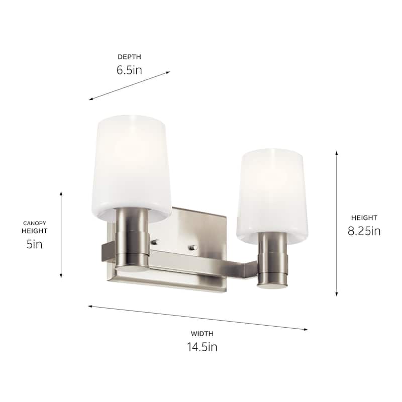 Adani 14.5 in. 2-Light Bathroom Vanity Light with Opal Glass