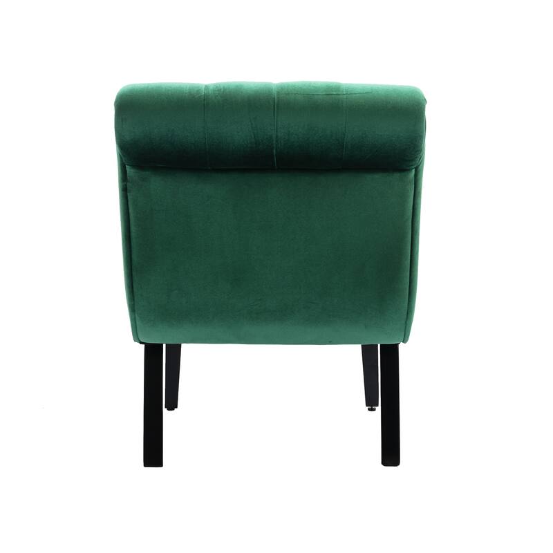 Velvet Upholstered Accent Chair Living Room Armless Leisure Lounge Chair, Comfortable Deep Buttons Backrests Chair
