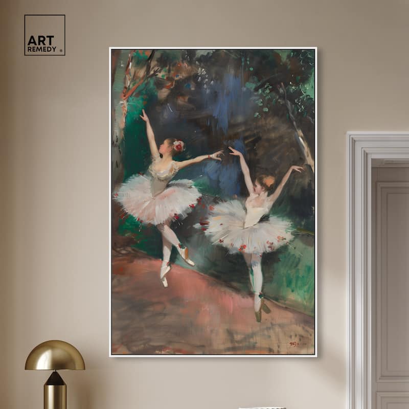 Art Remedy Classical Ballerinas Framed Impressionism 1 Piece Canvas Wall Art /Monet And Van Gogh Inspired Art