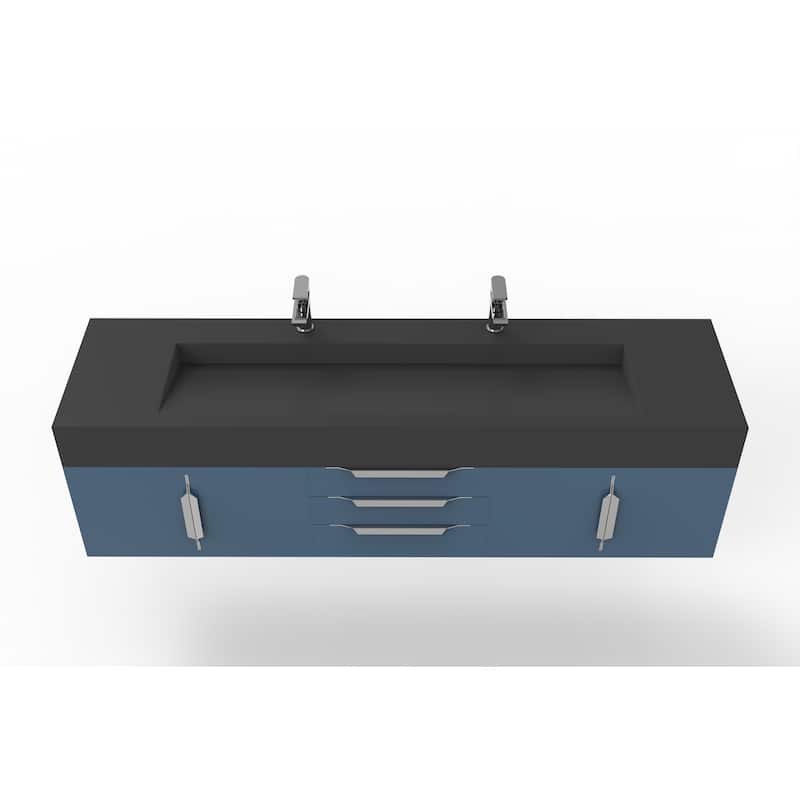 Nile 72" Wall Mounted Bathroom Vanity Set w/ Black Top