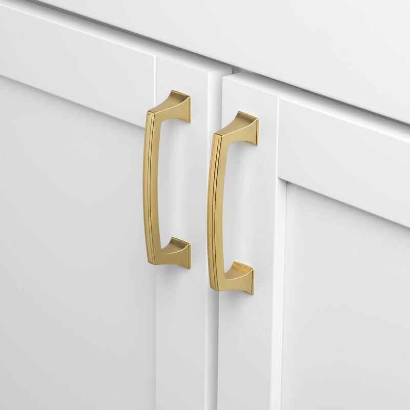 GlideRite 3-3/4 in. Center Gold Deco Base Cabinet Pulls (5-Pack) - Brass Gold