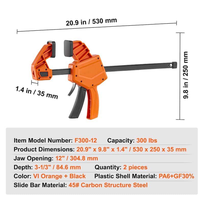 Bar Clamps for Woodworking, Even Pressure, High-strength Plastic and Carbon Steel, Wood clamps for Woodworking Metal Working