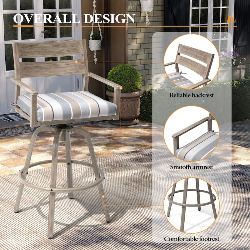 3/5-Piece Patio Aluminum Swivel Bar Stools with Sunbrella Cushion and Table Set