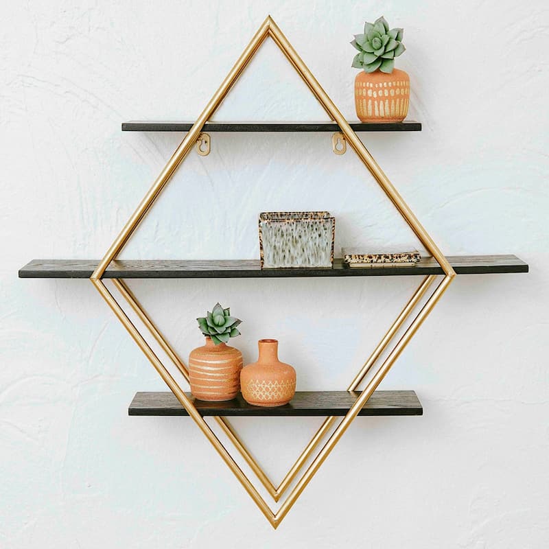 Wood and Iron Diamond Wall Shelf