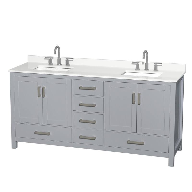 Wyndham Collection WCS141472D-QTZ-US3MXX Sheffield 72" Free Standing - Gray / White Quartz Top / Brushed Chrome Hardware