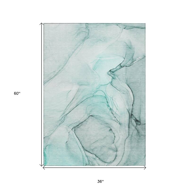 HomeRoots 3' X 5' Teal Abstract Washable Non Skid Indoor Outdoor Area Rug - 3' x 5'