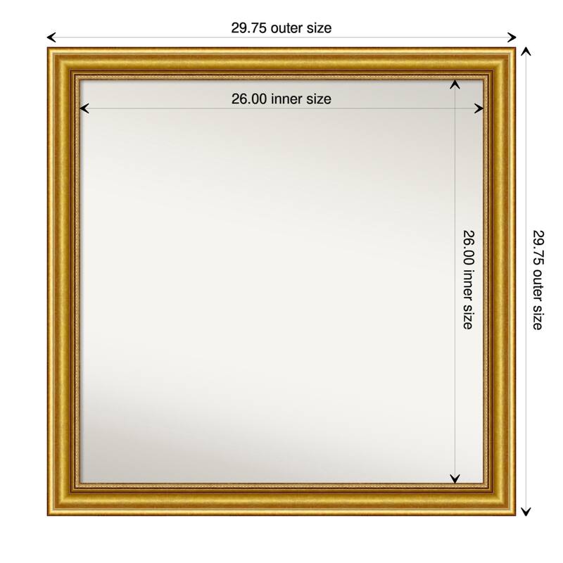 Townhouse Gold Framed Non-Beveled Custom Wall Mirror, Bathroom Vanity Mirror - Outer Size: 29.75 x 29.75