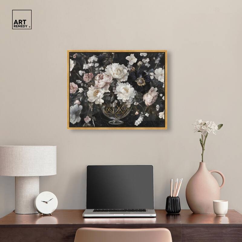 Peonies in Glass Vase Canvas by Art Remedy