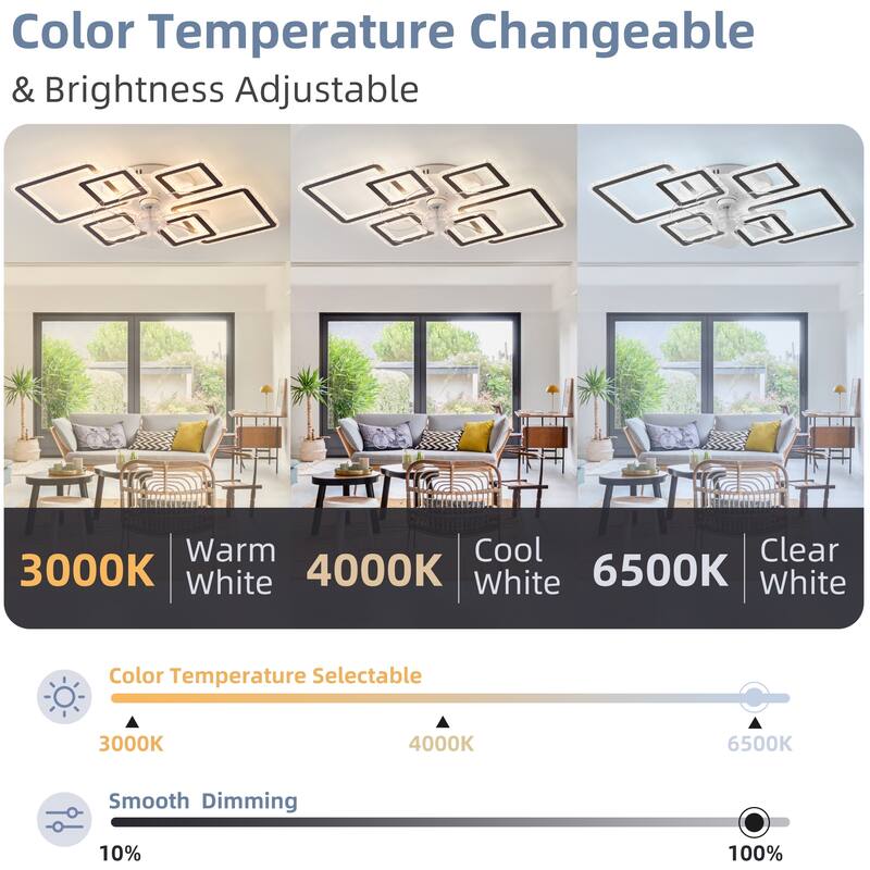 33-inchBlack Ceiling Fan with Lights Remote Control and APP Control, Dimmable with Remote 7 Blades 6 Speeds of Wind - Black