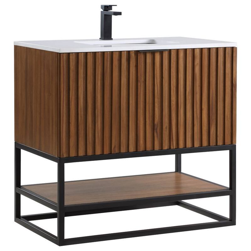 Bemma Terra 36" Bathroom Vanity - Walnut-Matte Black with White Quartz