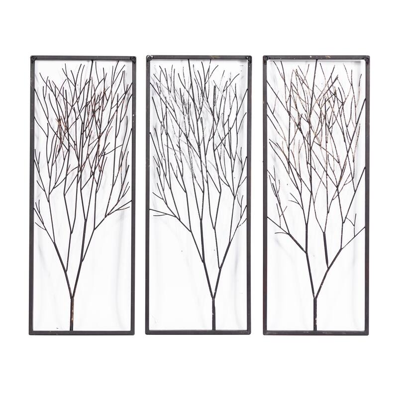 Black Metal Branch Tree Home Wall Decor with Metallic Copper, Silver, and Gold (Set of 3)