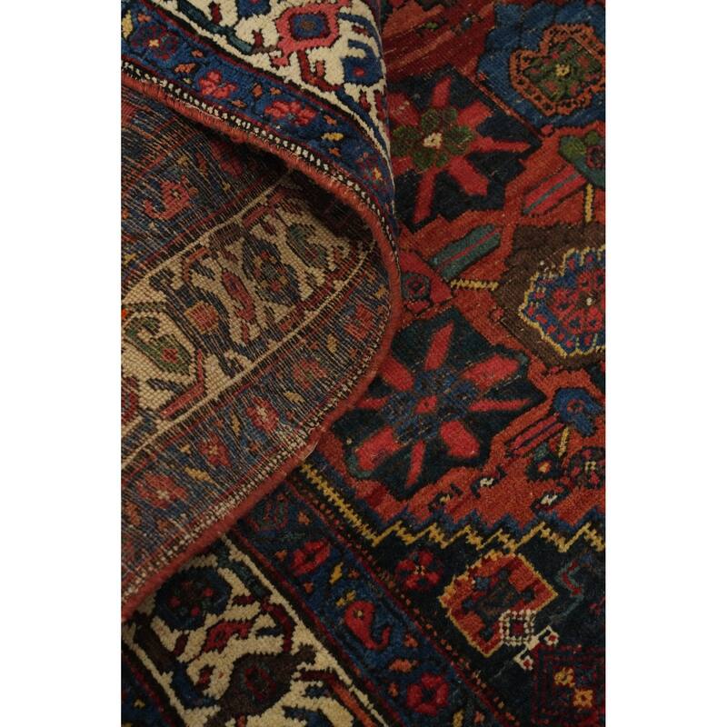 Hand Knotted Oriental 100% Wool Carpet Traditional Geometric Navy Blue & Blues Bidjar Runner Rug - 17' 7'' X 3' 10''