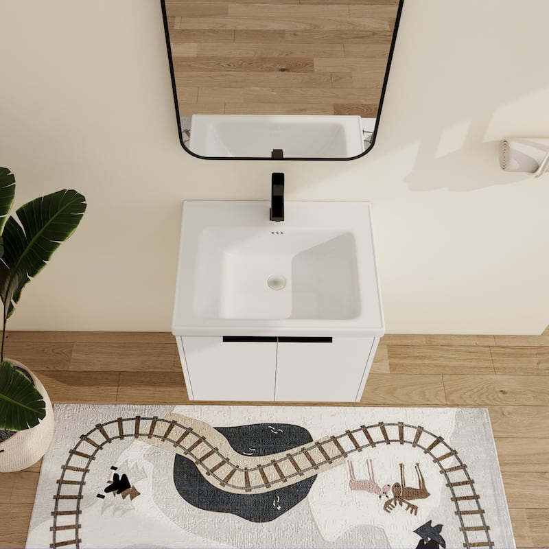 Malwee 24"/36"/48"/60" Floating Bathroom Vanity, Wall Mounted Bathroom Vanity with Ceramic Sink,Soft Close Door and Shelf