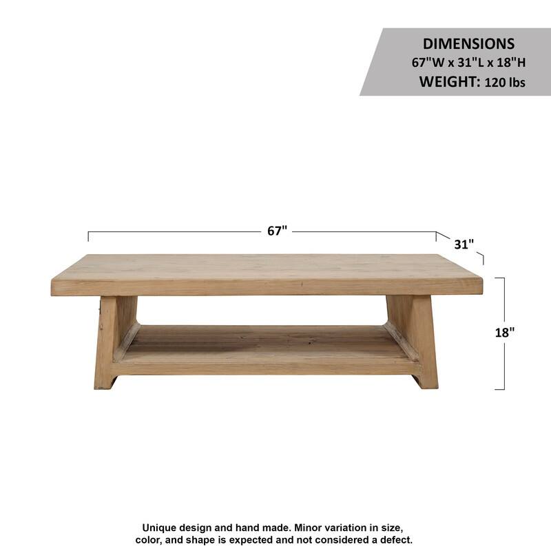 67" Long Ravenna Coffee Table, Weathered Natural Pine