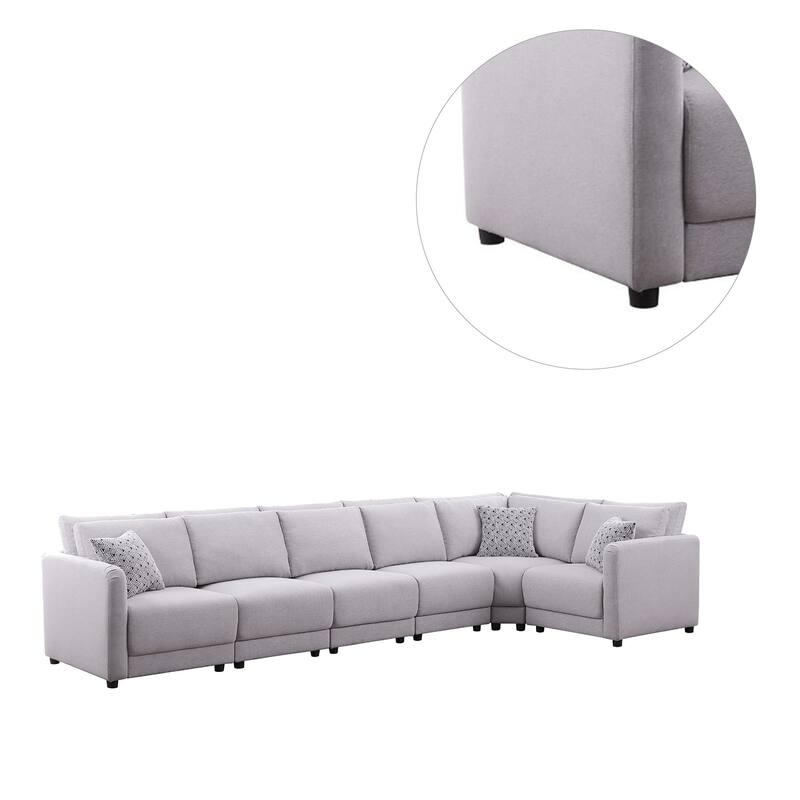6 Piece Modular Sectional Sofa with 3 Pillows in Light Gray