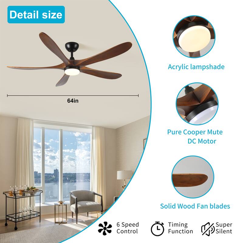 62-Inch Solid Wood with Remote Control with Light