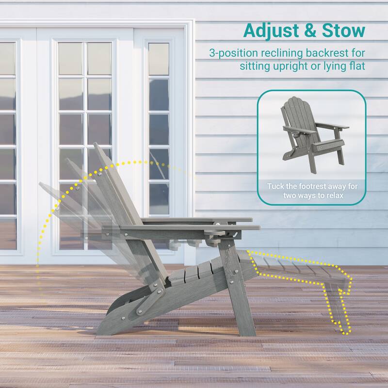 Folding HDPE Adirondack Chair with 3-Position Adjustable & Ottoman