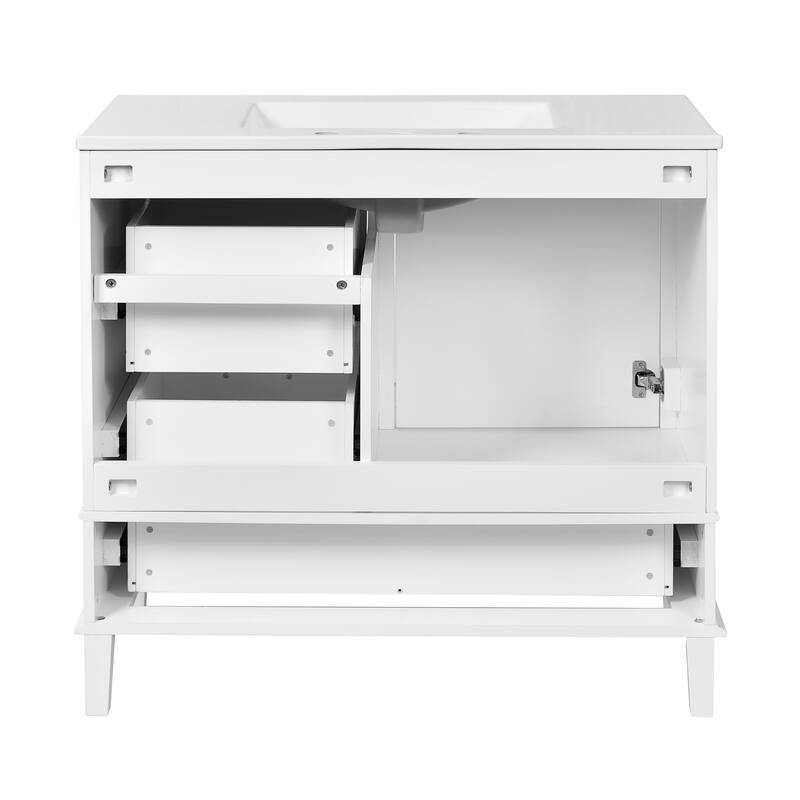 Simple Freestanding Bathroom Vanity Storage Cabinet with 3 Drawers of Different Sizes, Soft Close Door and Metal Handles