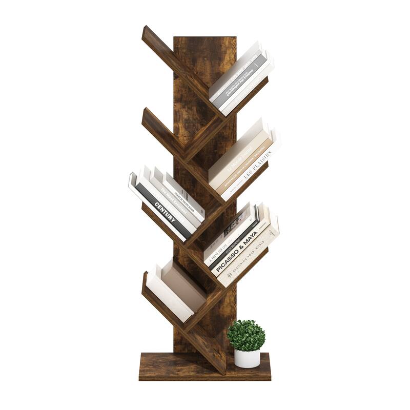 Furinno Tree Bookshelf 7-Tier Floor Standing Tree Bookcase, Amber Pine