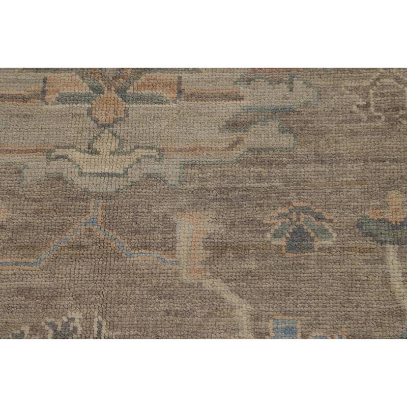 Brown Floral Oushak Turkish Area Rug Hand-Knotted Wool Carpet - 8'1"x 9'10"