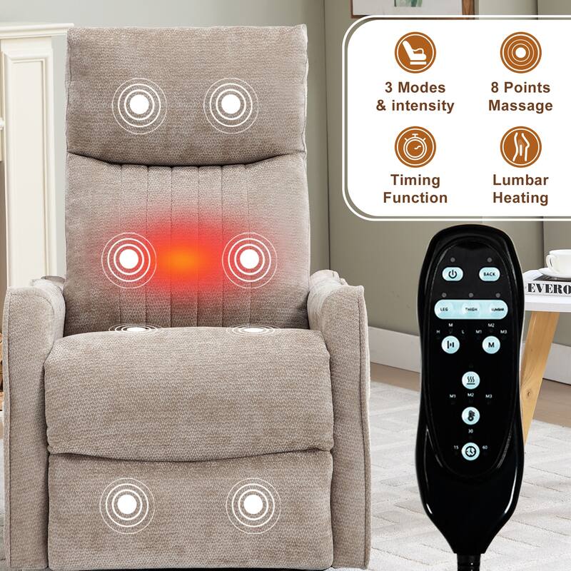 Heat Massage Manual Recliner Chair with Rocker and Swivel in Fabric for Living Room