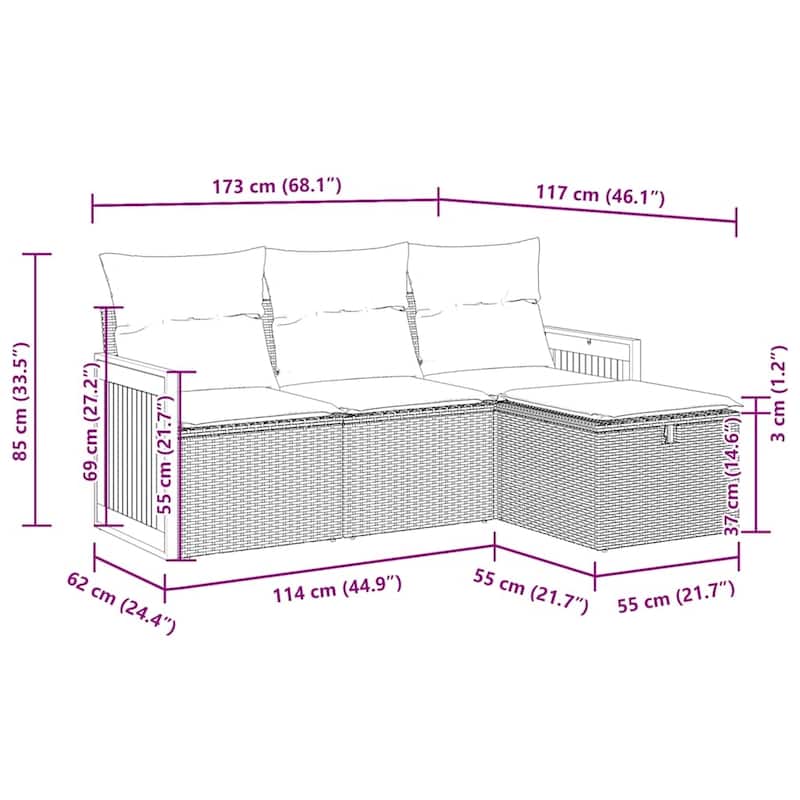 vidaXL Patio Sofa Set with Cushions Outdoor Furniture 4 Piece Poly Rattan