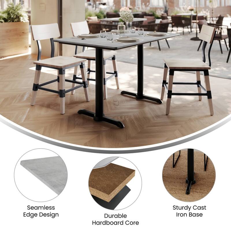 Commercial HPL Tabletop with Bar Height Dual T Bases - 48"W x 30"D x 29.5"H